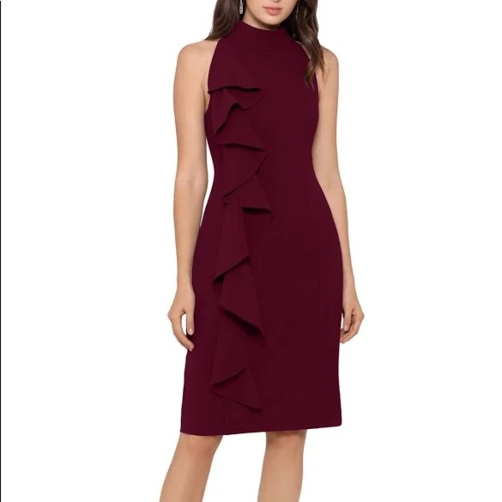 Betsy & Adam Cascade-Front Scuba Sheath Dress Sz 4
